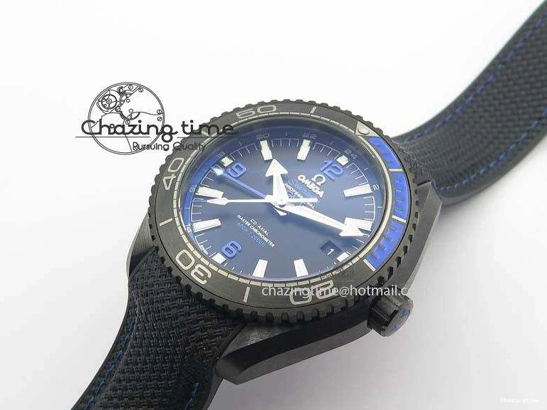 0428 Unique Planet Ocean 45mm Real Ceramic Blue BP-Maker Best Edition Black Dial On Nylon Rubber Strap A 8184